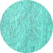 Round Machine Washable Abstract Turquoise Contemporary Area Rugs, wshcon1843turq