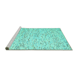 Sideview of Machine Washable Abstract Turquoise Contemporary Area Rugs, wshcon1844turq