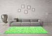 Machine Washable Abstract Green Contemporary Area Rugs in a Living Room,, wshcon1844grn