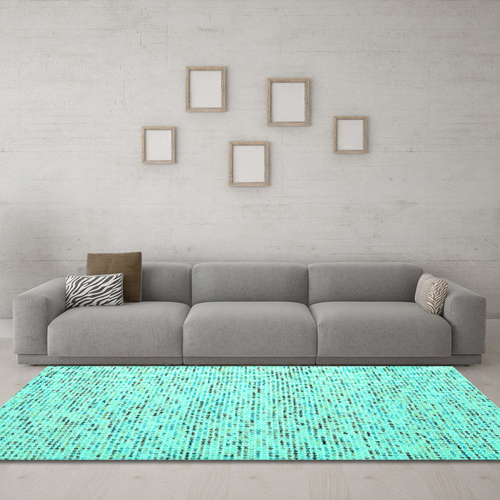 Machine Washable Abstract Turquoise Contemporary Area Rugs in a Living Room,, wshcon1844turq