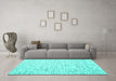 Machine Washable Abstract Turquoise Contemporary Area Rugs in a Living Room,, wshcon1845turq