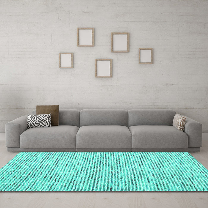 Machine Washable Abstract Turquoise Contemporary Area Rugs in a Living Room,, wshcon1848turq