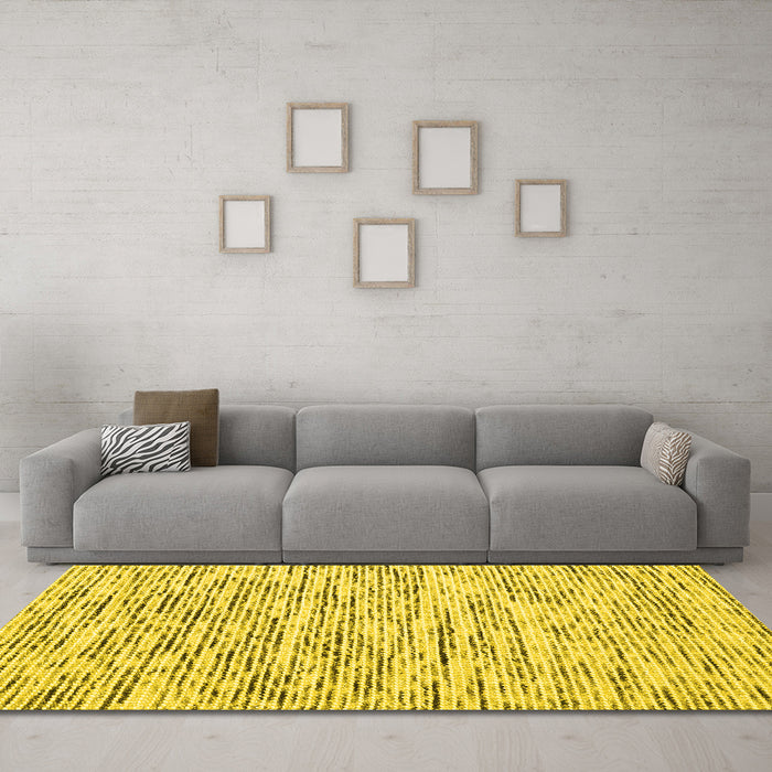 Machine Washable Abstract Yellow Contemporary Rug in a Living Room, wshcon1849yw