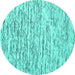 Round Machine Washable Abstract Turquoise Contemporary Area Rugs, wshcon1849turq