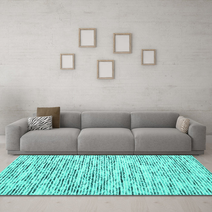 Machine Washable Abstract Turquoise Contemporary Area Rugs in a Living Room,, wshcon1849turq