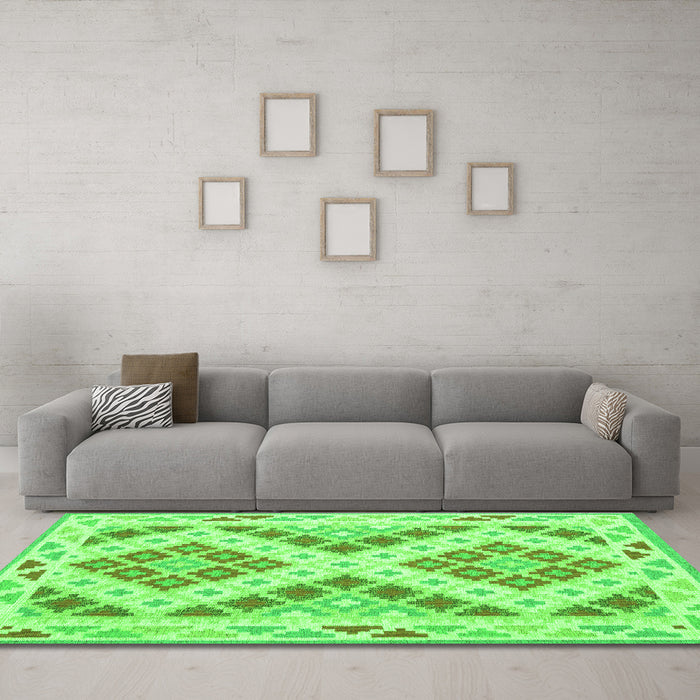 Machine Washable Southwestern Green Country Area Rugs in a Living Room,, wshcon1850grn