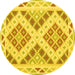 Round Machine Washable Southwestern Yellow Country Rug, wshcon1850yw