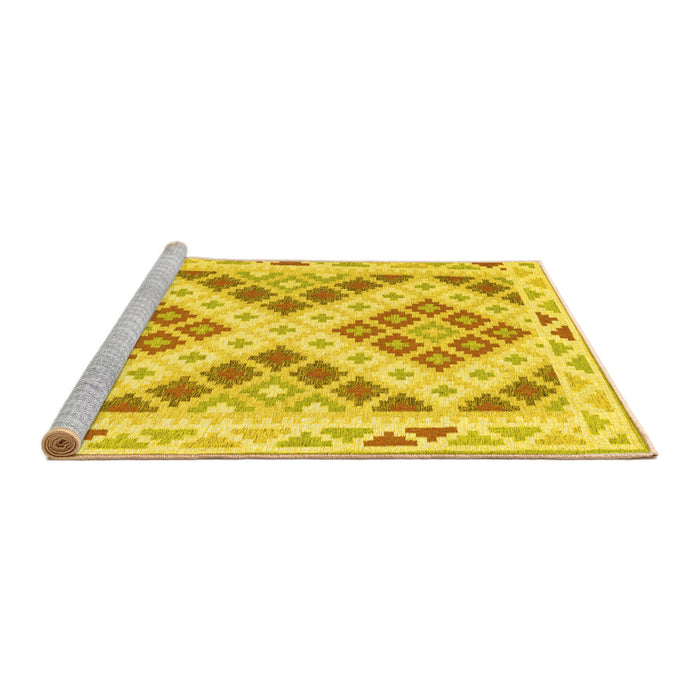 Sideview of Machine Washable Southwestern Yellow Country Rug, wshcon1850yw