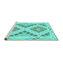 Sideview of Machine Washable Southwestern Turquoise Country Area Rugs, wshcon1850turq