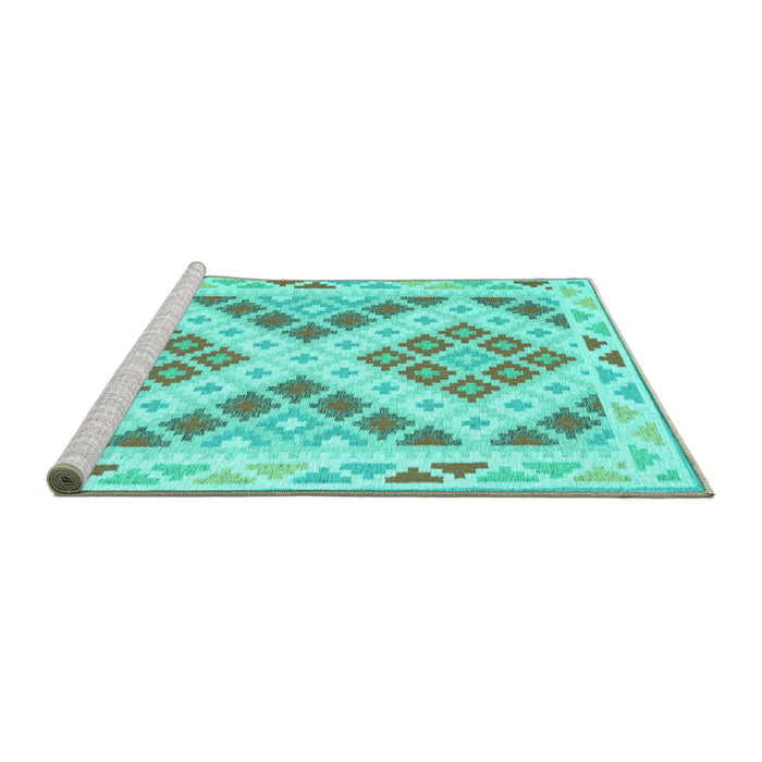 Sideview of Machine Washable Southwestern Turquoise Country Area Rugs, wshcon1850turq