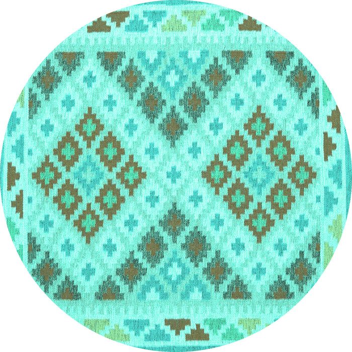 Round Machine Washable Southwestern Turquoise Country Area Rugs, wshcon1850turq