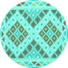 Round Machine Washable Southwestern Turquoise Country Area Rugs, wshcon1850turq