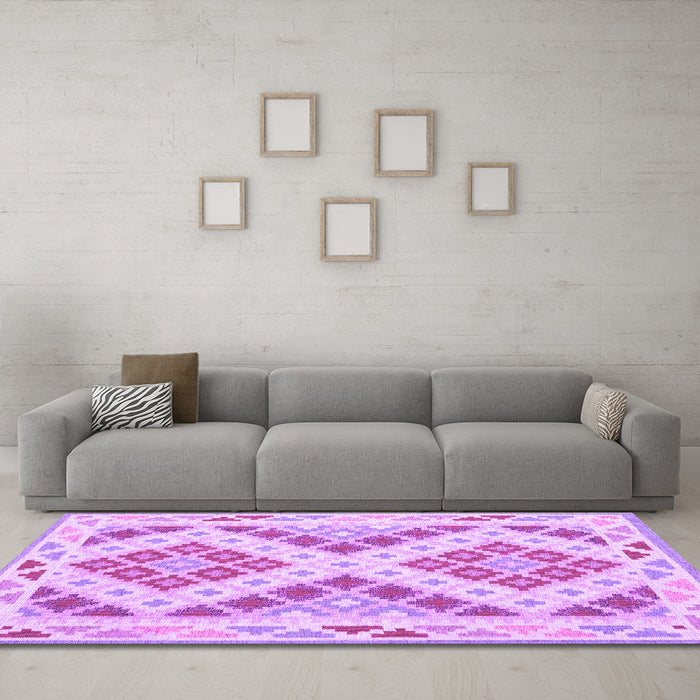 Machine Washable Southwestern Purple Country Area Rugs in a Living Room, wshcon1850pur