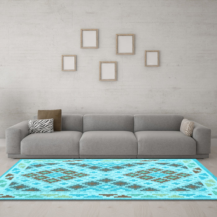 Machine Washable Southwestern Light Blue Country Rug in a Living Room, wshcon1850lblu