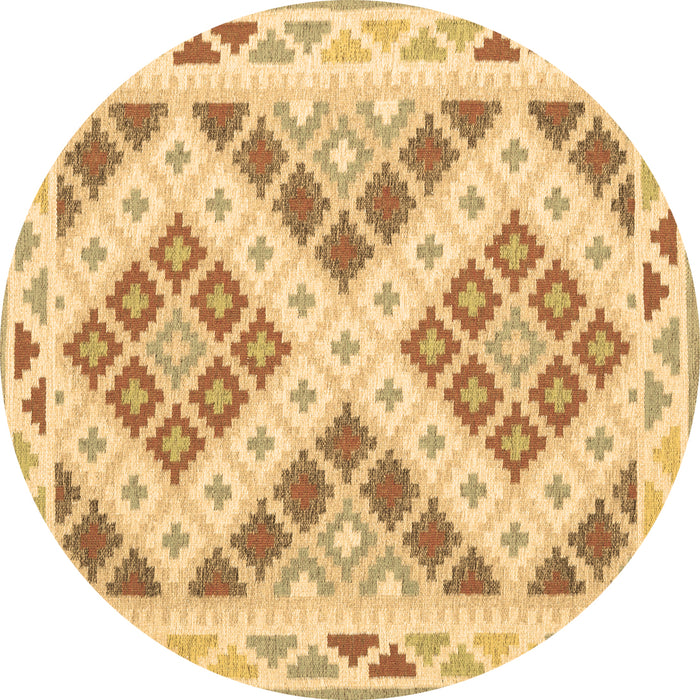 Round Machine Washable Southwestern Brown Country Rug, wshcon1850brn