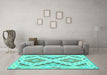 Machine Washable Southwestern Turquoise Country Area Rugs in a Living Room,, wshcon1850turq