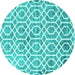 Round Machine Washable Trellis Turquoise Modern Area Rugs, wshcon1851turq