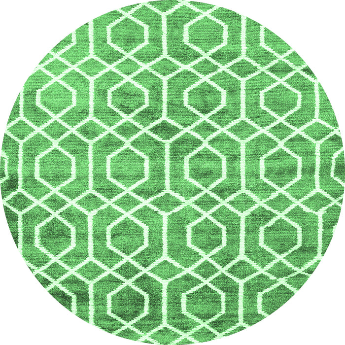 Round Machine Washable Trellis Emerald Green Modern Area Rugs, wshcon1851emgrn