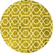 Round Machine Washable Trellis Yellow Modern Rug, wshcon1851yw