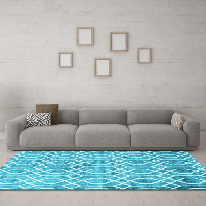Machine Washable Trellis Light Blue Modern Rug in a Living Room, wshcon1851lblu