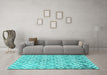 Machine Washable Trellis Turquoise Modern Area Rugs in a Living Room,, wshcon1851turq