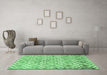 Machine Washable Trellis Emerald Green Modern Area Rugs in a Living Room,, wshcon1851emgrn