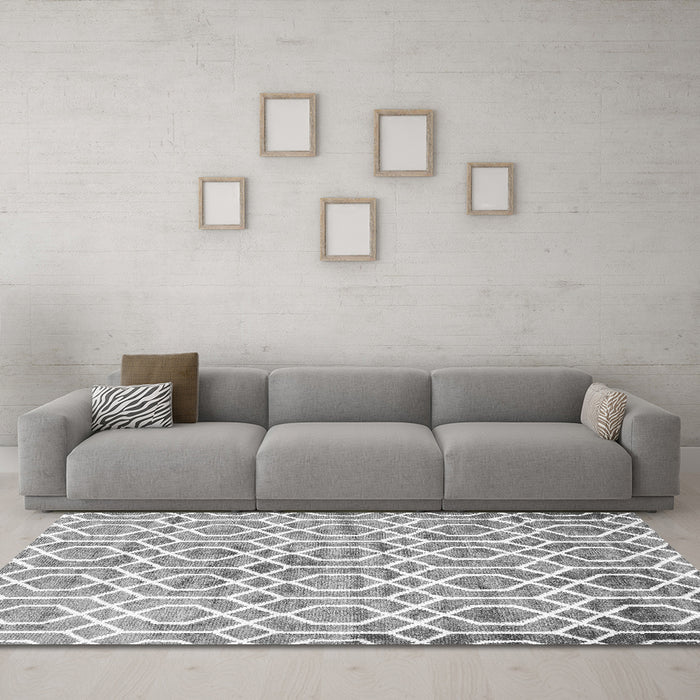 Machine Washable Trellis Gray Modern Rug in a Living Room,, wshcon1851gry