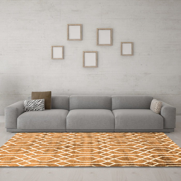 Machine Washable Trellis Orange Modern Area Rugs in a Living Room, wshcon1851org