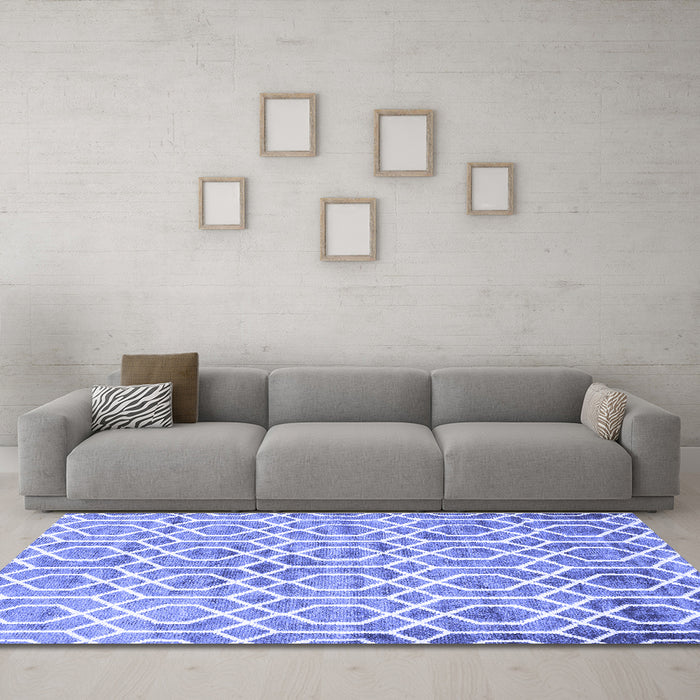 Machine Washable Trellis Blue Modern Rug in a Living Room, wshcon1851blu