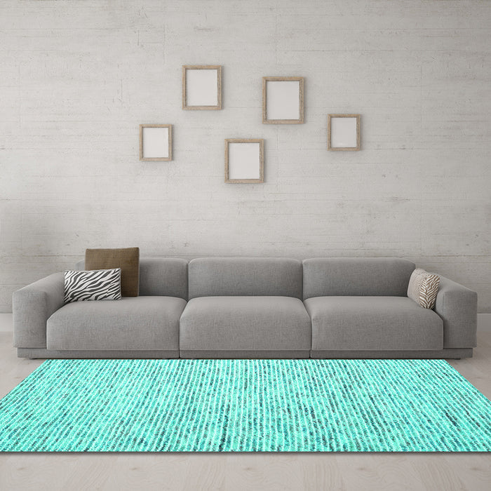 Machine Washable Solid Turquoise Modern Area Rugs in a Living Room,, wshcon1852turq