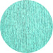 Round Machine Washable Abstract Turquoise Contemporary Area Rugs, wshcon1853turq