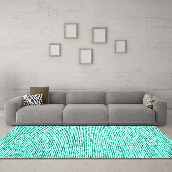 Machine Washable Abstract Turquoise Contemporary Area Rugs in a Living Room,, wshcon1853turq