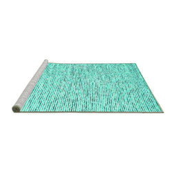 Sideview of Machine Washable Abstract Turquoise Contemporary Area Rugs, wshcon1853turq