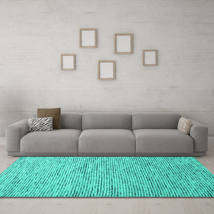Machine Washable Abstract Turquoise Contemporary Area Rugs in a Living Room,, wshcon1854turq