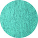 Round Machine Washable Abstract Turquoise Contemporary Area Rugs, wshcon1854turq