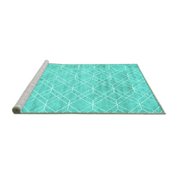 Sideview of Machine Washable Abstract Turquoise Contemporary Area Rugs, wshcon1855turq