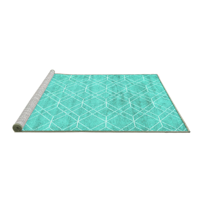 Sideview of Machine Washable Abstract Turquoise Contemporary Area Rugs, wshcon1855turq