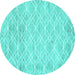 Round Machine Washable Abstract Turquoise Contemporary Area Rugs, wshcon1855turq