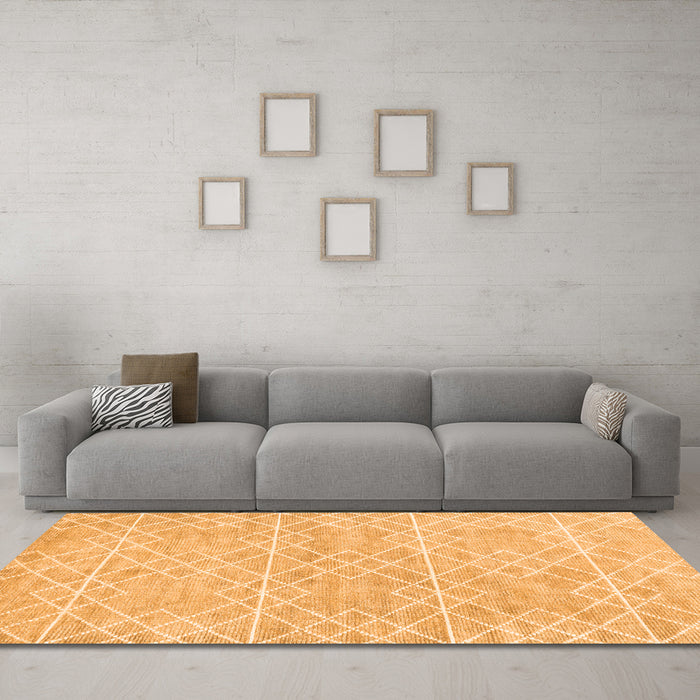 Machine Washable Abstract Orange Contemporary Area Rugs in a Living Room, wshcon1856org