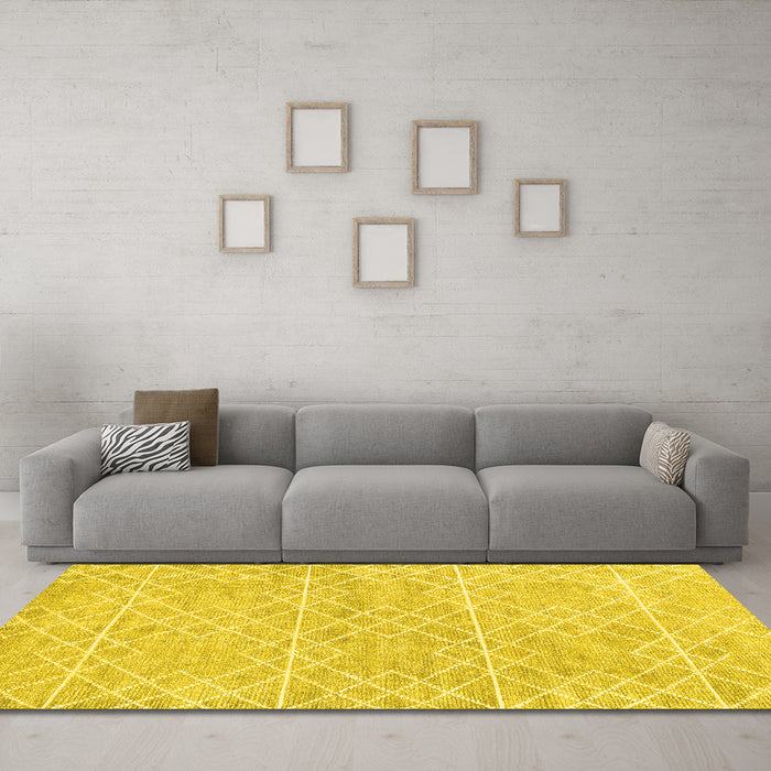 Machine Washable Abstract Yellow Contemporary Rug in a Living Room, wshcon1856yw