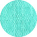 Round Machine Washable Abstract Turquoise Contemporary Area Rugs, wshcon1856turq