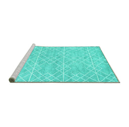 Sideview of Machine Washable Abstract Turquoise Contemporary Area Rugs, wshcon1856turq