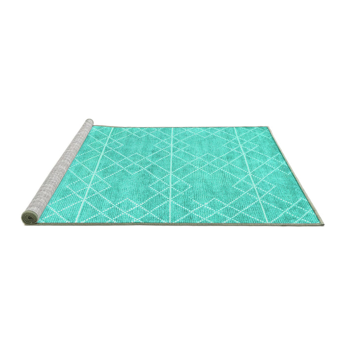 Sideview of Machine Washable Abstract Turquoise Contemporary Area Rugs, wshcon1856turq