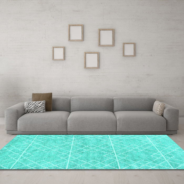 Machine Washable Abstract Turquoise Contemporary Area Rugs in a Living Room,, wshcon1856turq