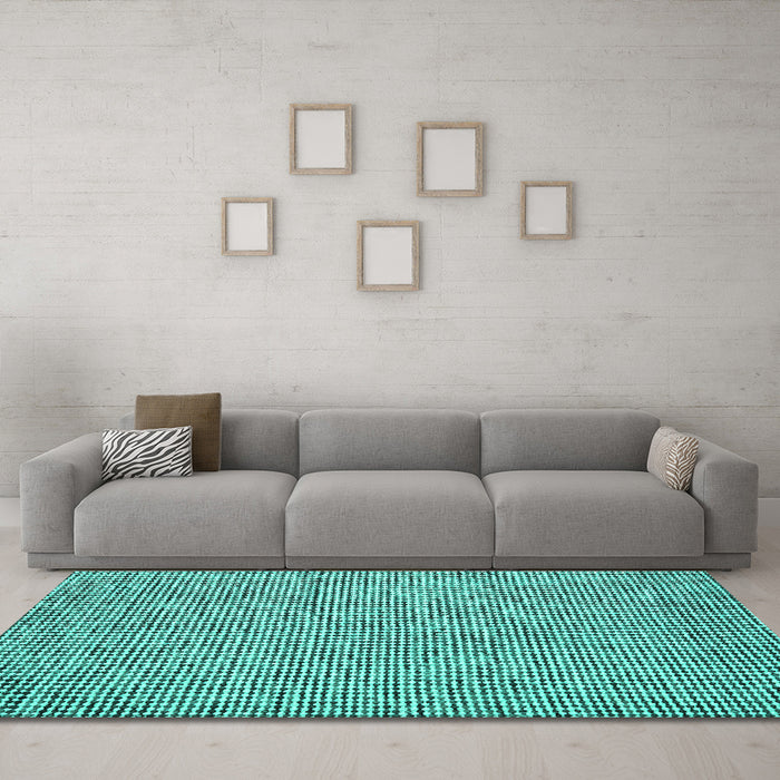 Machine Washable Abstract Turquoise Contemporary Area Rugs in a Living Room,, wshcon1858turq