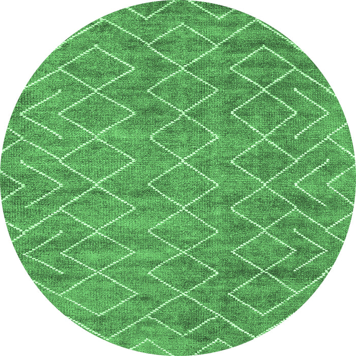 Round Machine Washable Abstract Emerald Green Contemporary Area Rugs, wshcon1859emgrn