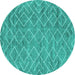 Round Machine Washable Abstract Turquoise Contemporary Area Rugs, wshcon1859turq