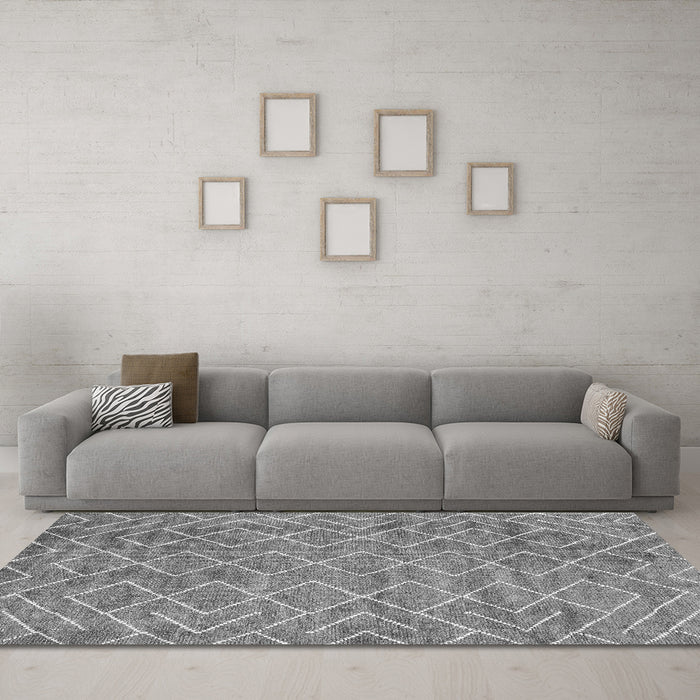 Machine Washable Abstract Gray Contemporary Rug in a Living Room,, wshcon1859gry