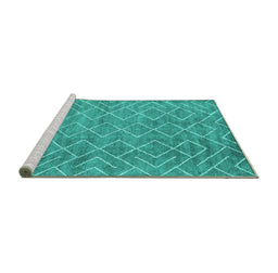 Sideview of Machine Washable Abstract Turquoise Contemporary Area Rugs, wshcon1859turq