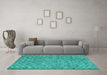 Machine Washable Abstract Turquoise Contemporary Area Rugs in a Living Room,, wshcon1859turq